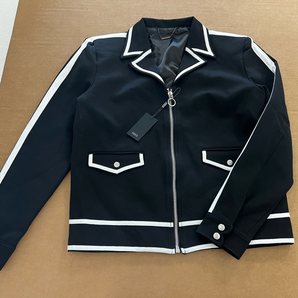 Black 70's Striped Trim Cropped Jacket